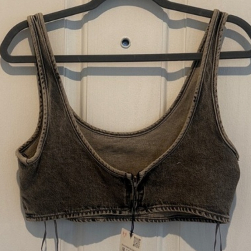 Zara Washed Scoop Neck Cropped Tank Top - Charcoal - Picture 3 of 5
